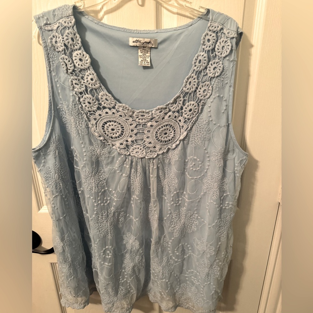 Ultra Pink Sleeveless Full Lace Overlay Top
